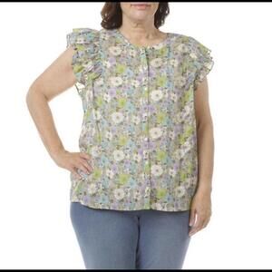 Vineyard Vines top womens 3x button- front flutter sleeve shirt cotton preppy